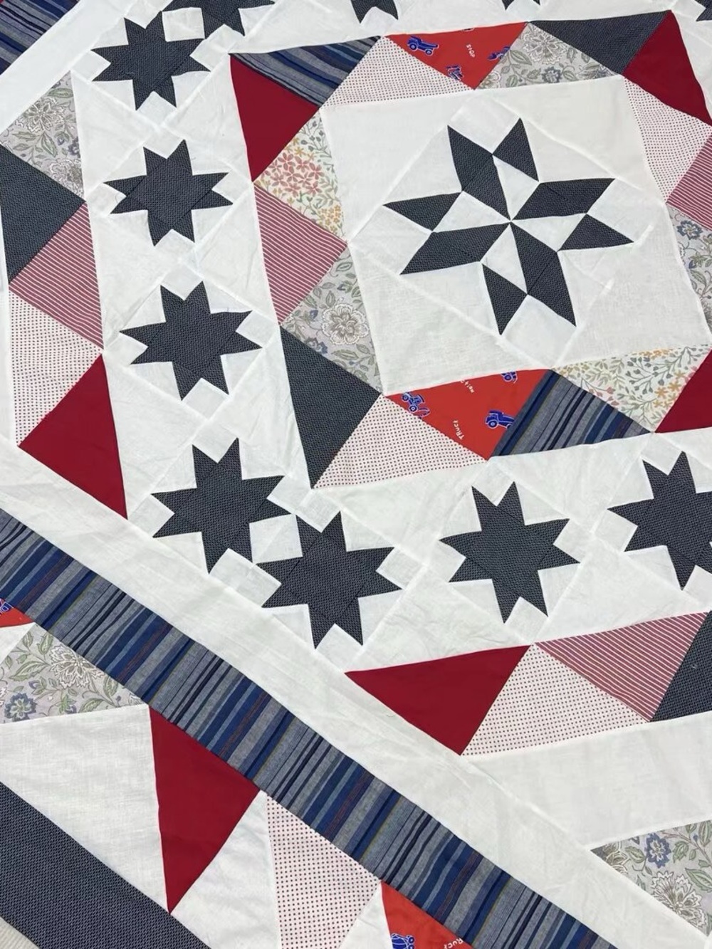 Handmade Broken Star Patchwork Cotton fabric Queen size Quilt Top/Topper - Picture 2 of 4